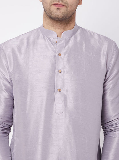 Silk Blend Mandarin Neck Straight Plain Kurta With Matching Churidar Pajama