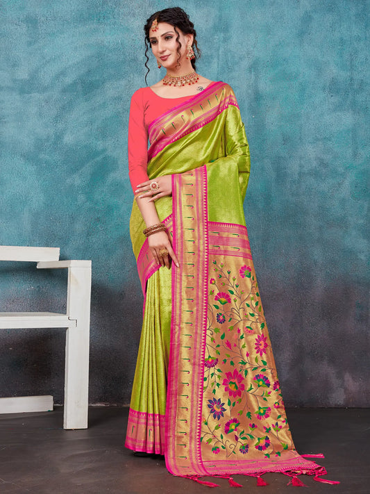 Paithani Silk Tassel Saree And Floral Design In Pallu With Blouse