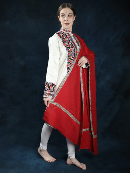 Wool Shawl with Floral Vine Sozni Embroidered Border