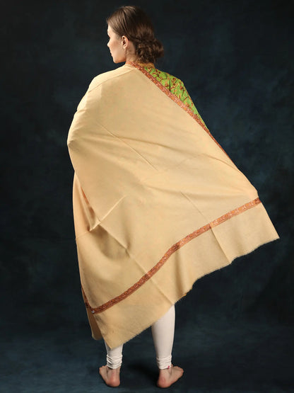 Wool Shawl with Floral Vine Sozni Embroidered Border