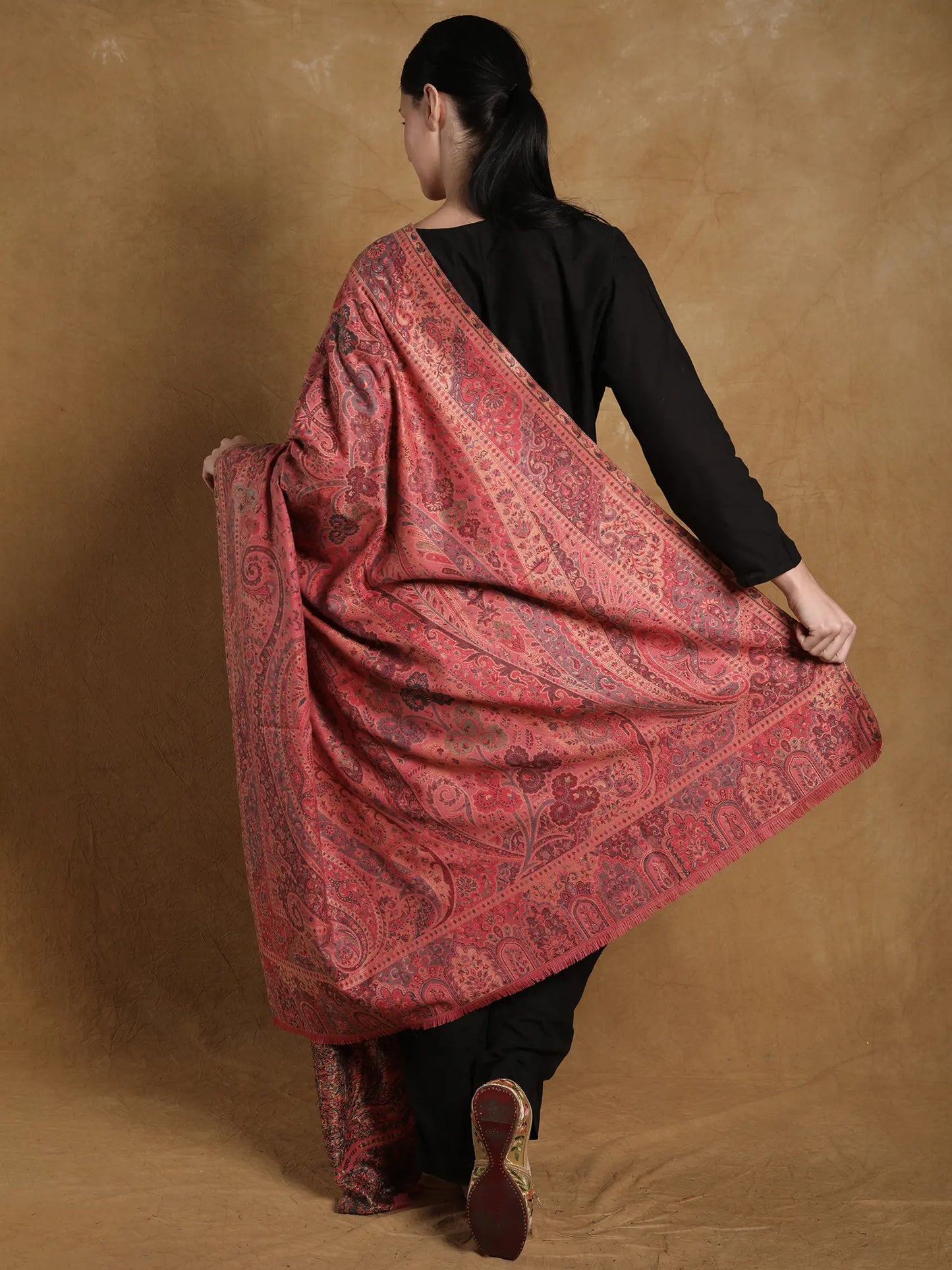 Kani Jamawar Wool Shawl From Amritsar with Multicolor Woven Flowers on All-Over