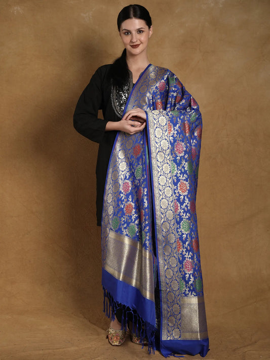 Banarasi Silk Dupatta with Brocaded Floral Vine Motifs and Latkan Palla
