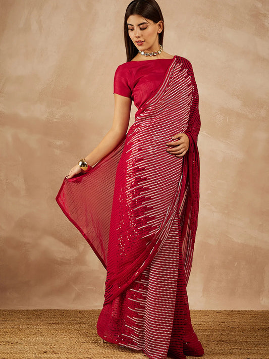 Georgette Sequence Embroidered Saree with Unstiched Blouse