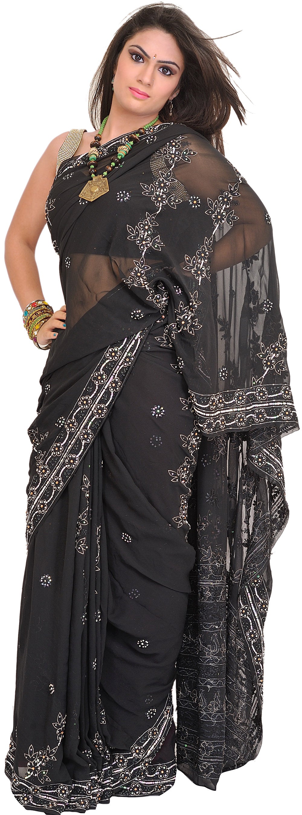 Chikan Hand-Embroidered Saree from Lucknow