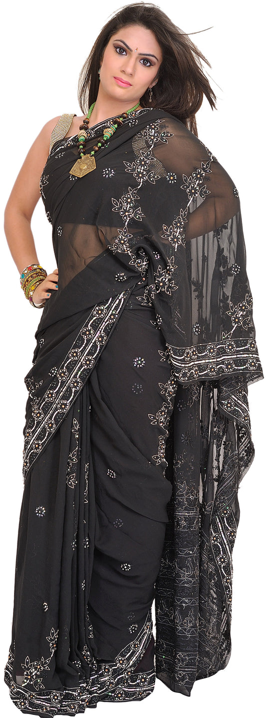 Chikan Hand-Embroidered Saree from Lucknow