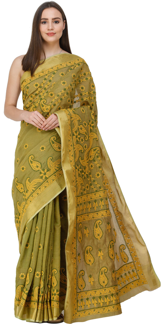 Willow-Green Saree from Lucknow