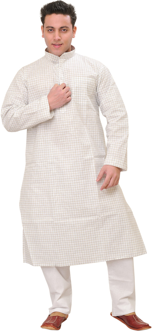 White Kurta Pajama with Checks