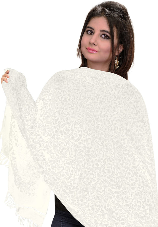 Kashmiri Stole with Aari Hand-Embroidered Paisleys All-Over