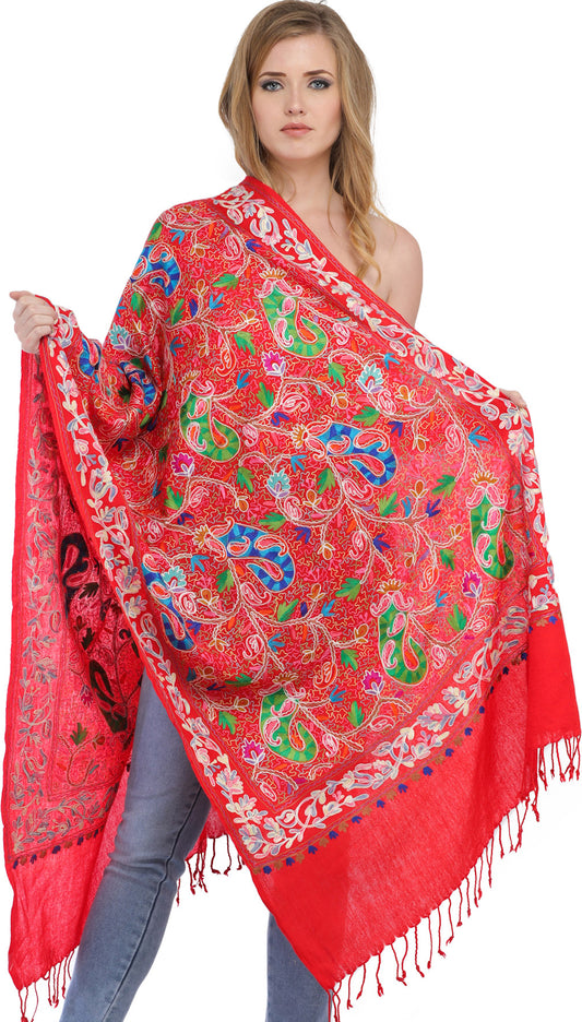 Stole from Amritsar with Aari-Embroidered Paisleys