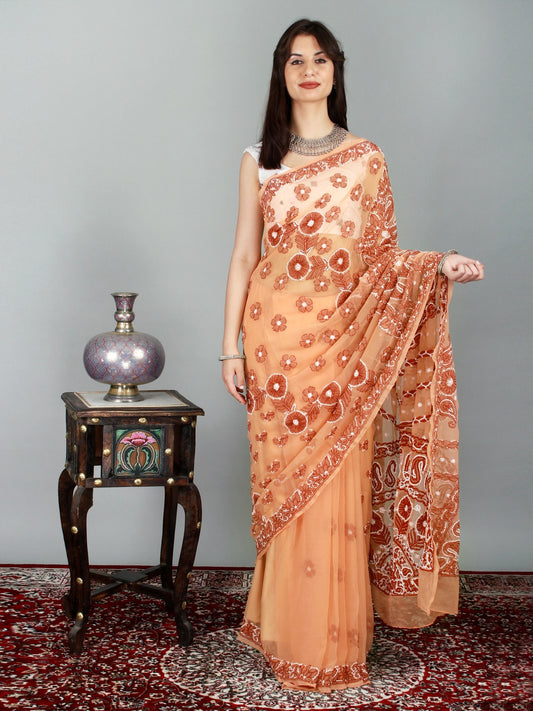 Apricot-Wash Saree from Lucknow