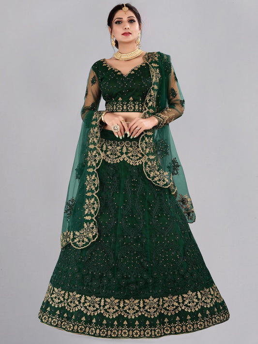 Net A-Line Designer Lehenga Choli With Floral Pattern Thread Embroidery And Scalloped Dupatta