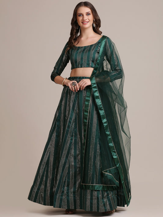 Green Jacquard Silk Zari Work Lehenga Choli With Lace Border Net Dupatta