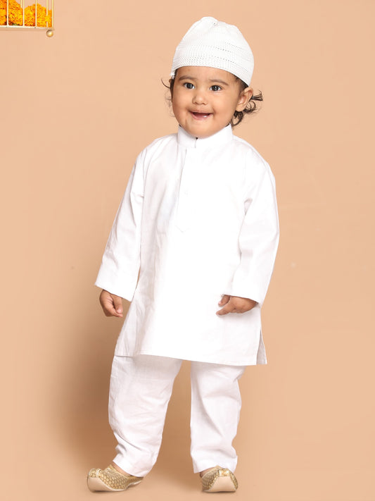 Pure Cotton White Kurta Pajama With Prayer Cap Set